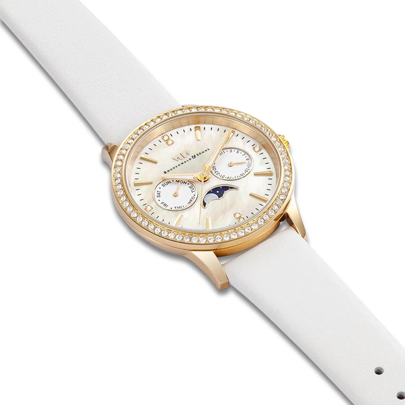 Rhodenwald & Söhne Automatikuhr Damen Armbanduhr Amidala Echtleder gold(Image 4)