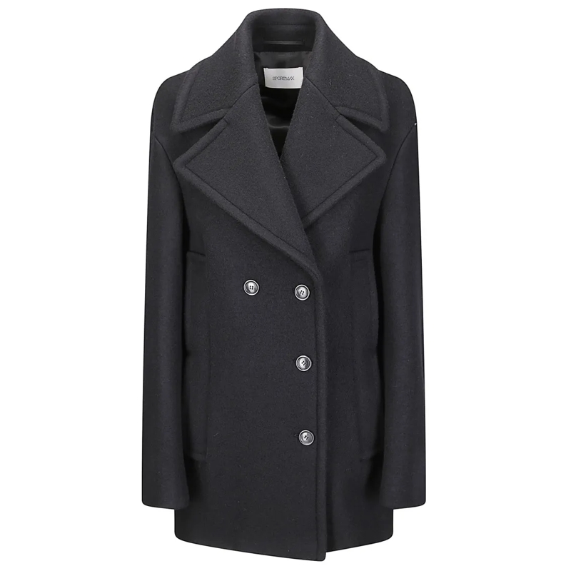 Sportmax Winterjas Short Double-Breasted Coat With Classic Collar And Black
