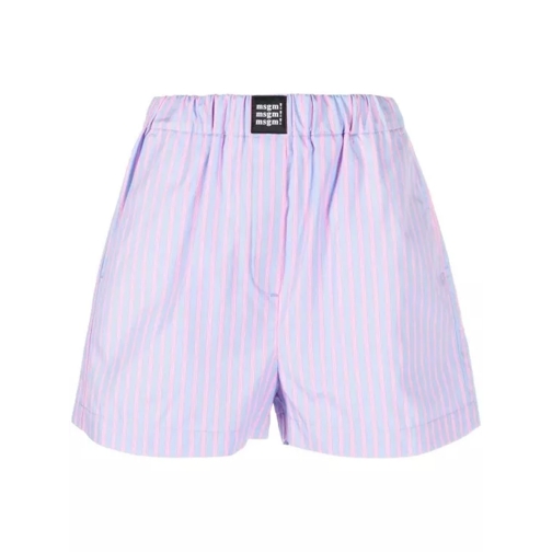 MSGM Stripe-Pattern Cotton Shorts Purple 