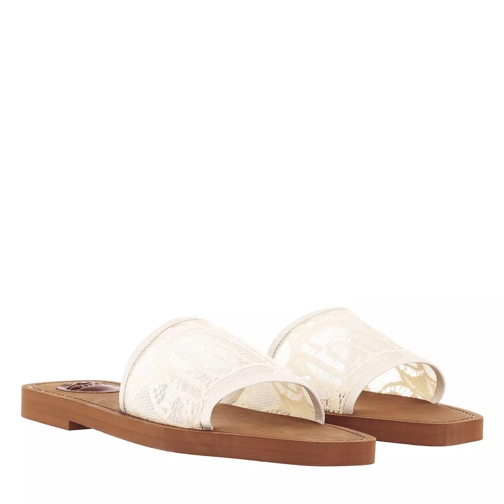 Chloé Lace Side Sandals White/Beige Slip-in skor