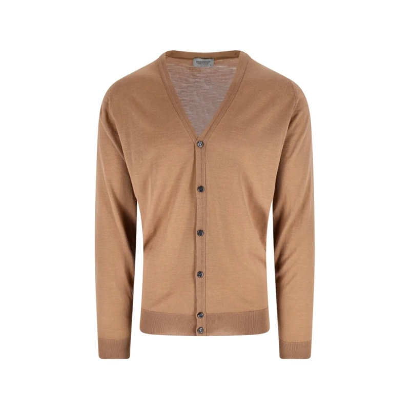 John Smedley Cardigan Classic Brown Sweater With Fine Knit Texture And R Brown