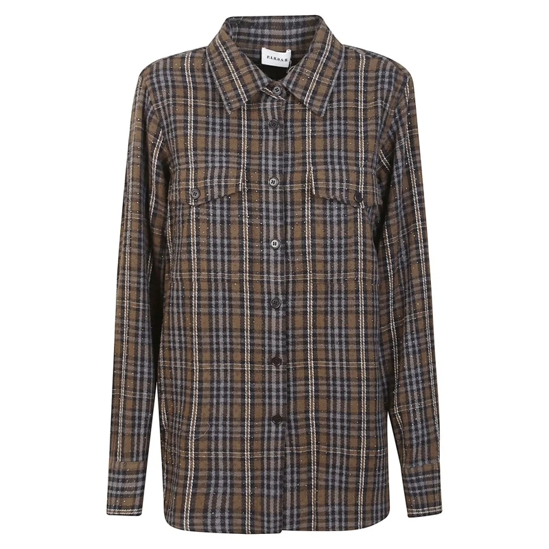 P.A.R.O.S.H. Chemise Green Check Cotton Shirt With Rhinestone Embellish Green