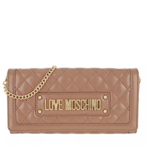 Love Moschino Wallet Quilted Faus Leather Camel Portemonnee Aan Een Ketting