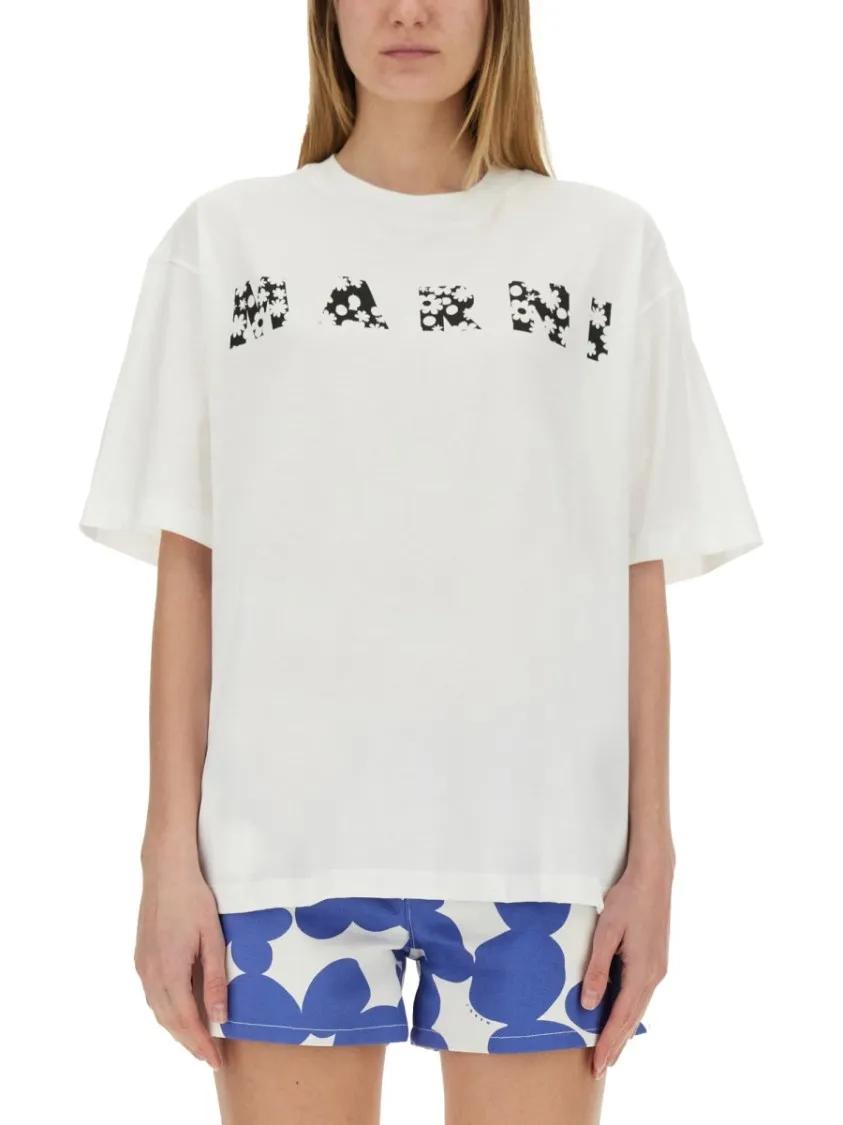Thumbnail - Marni - Relaxed-Fit Cotton T-Shirt With Playful Logo Desig - Größe 44 - weiß