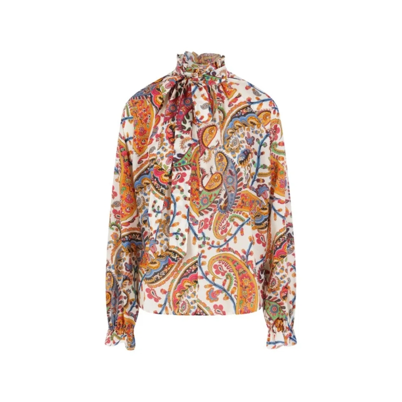 Etro Blouse Paisley Pattern Blouse With Ruffled High Neck Multicolor