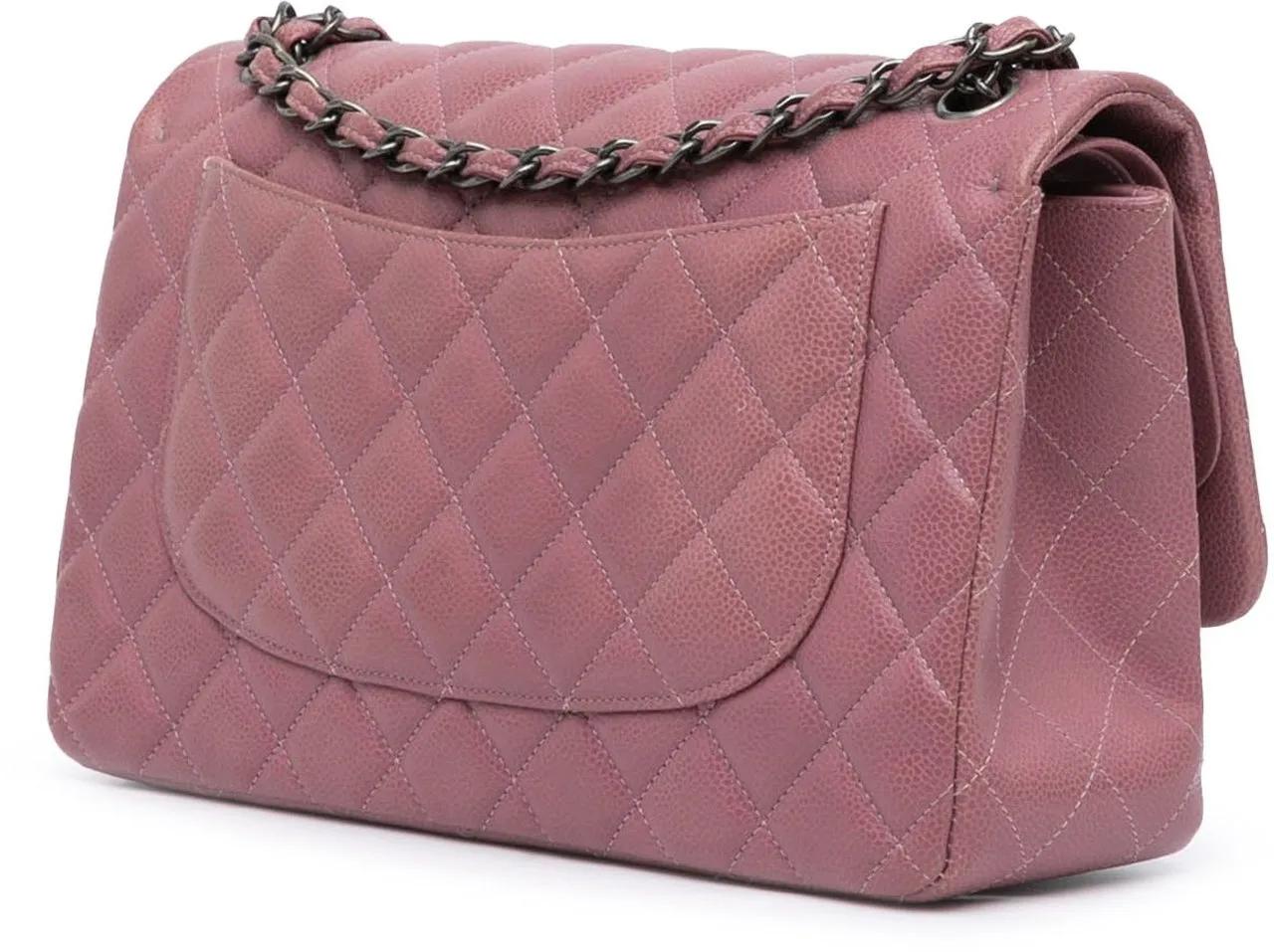 Chanel Shoppers Jumbo Classic Caviar Double Flap in poeder roze