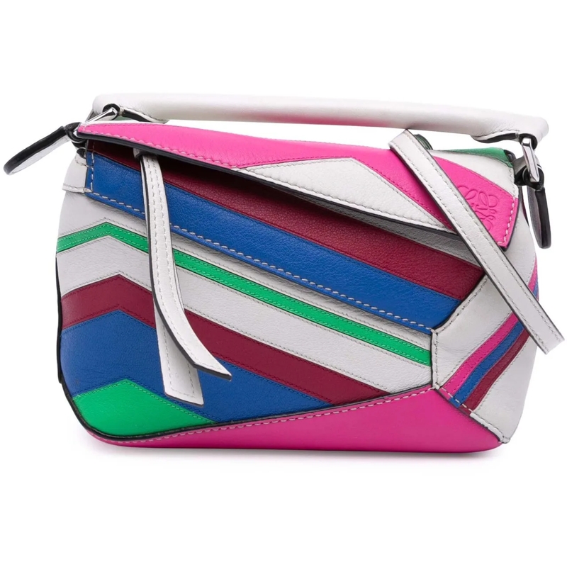 Loewe Schultertasche Mini Calfskin Zigzag Puzzle Edge Satchel weiß