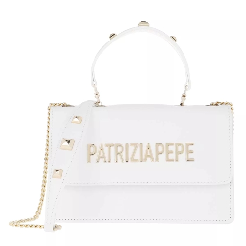 Patrizia Pepe Mini Shoulder Bag Piping Metallic Logo Bianco Borsetta a tracolla