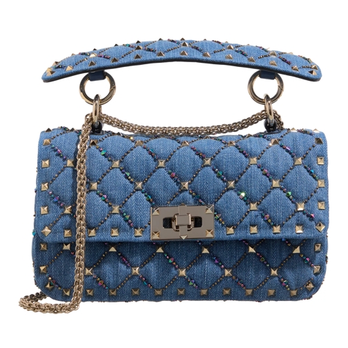 Valentino Garavani Small Rockstud Spike Denim Bag Blue Crossbody Bag