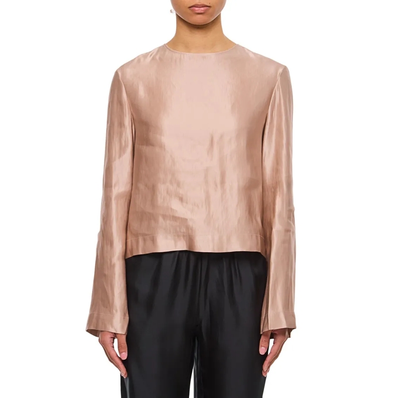 Loulou Studio Bluse Silk And Linen Round Neck Blouse Pink