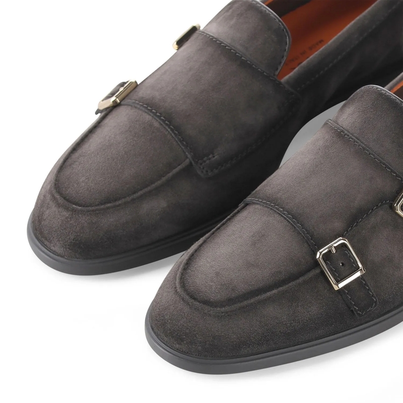 Santoni Schnürschuhe Doppel-Monkstraps aus Veloursleder grau(Image 3)