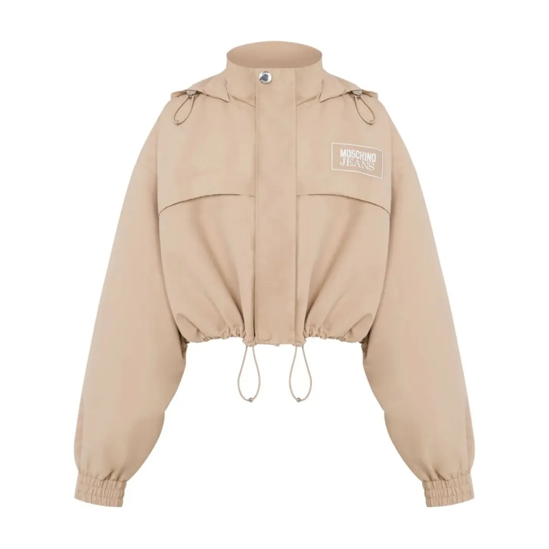 Moschino  Structured Neutrals Giubbino With Stand Collar Neutrals