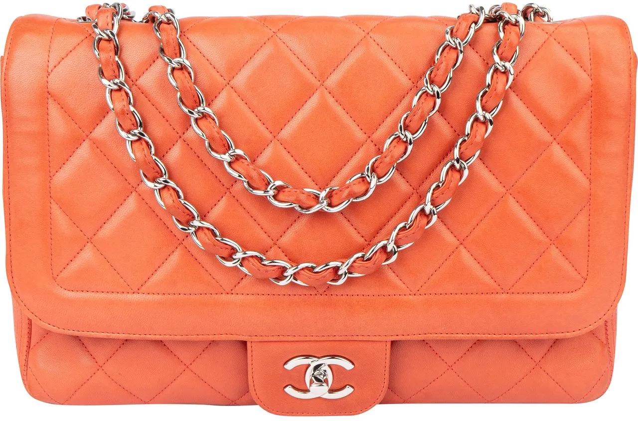 Chanel Crossbody Bags - Chanel Quilted Lambskin Palladium Single Flap Cros - Gr. unisize - in Orange - für Damen