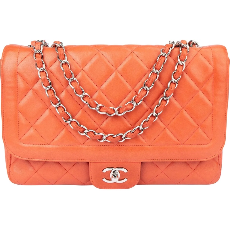 Chanel Schultertasche Chanel Quilted Lambskin Palladium Single Flap Cros orange