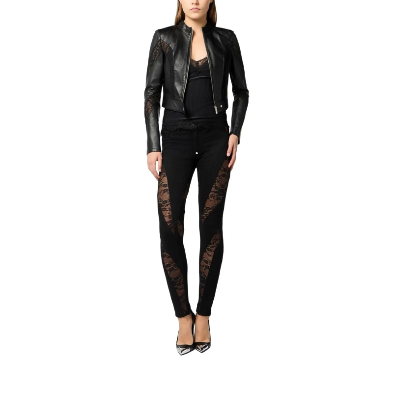 Philipp Plein Lederjacke Fitted Biker Jacket With Lace Inserts schwarz(Image 4)