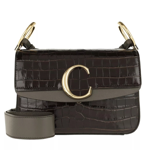 Chloé Double Carry Small Shoulder Bag Leather Profound Brown Axelremsväska