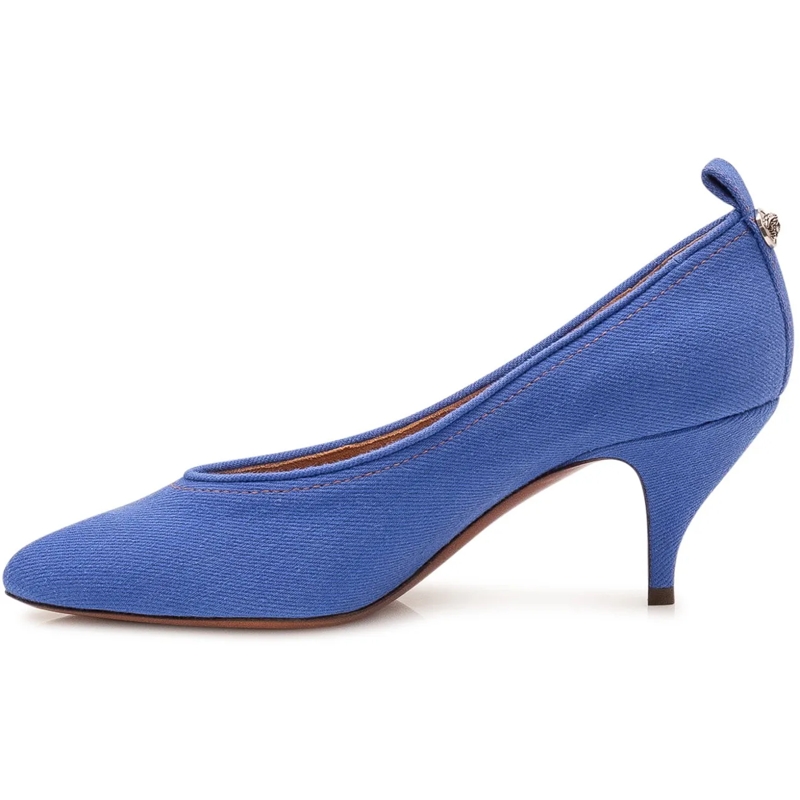 Versace Pumps Decollete con Punta Affusolata e Tacco Medio blau(Image 4)