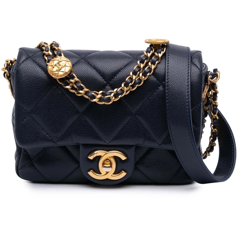 Chanel Sac à bandoulière Mini Caviar Twist Your Buttons Flap blau