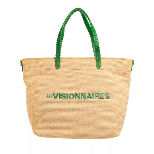 LES VISIONNAIRES Nea Canvas Cream/Emerald Green Shopping Bag