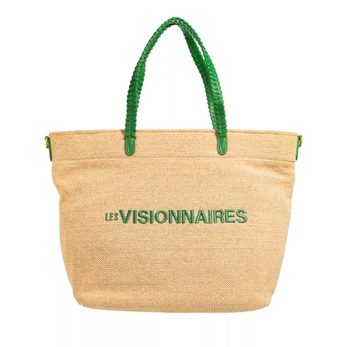 LES VISIONNAIRES Nea Canvas Cream/Emerald Green Boodschappentas