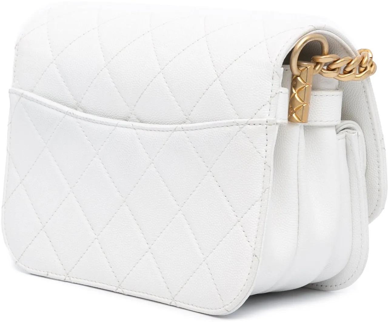 Chanel Hobo bags 2021-2024 CC Quilted Caviar Flap Crossbody in wit