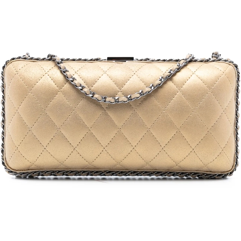 Chanel Schultertasche Quilted Metallic Suede Chain Around Evening Clutch gold