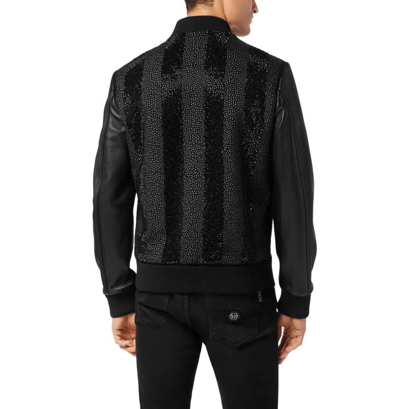 Philipp Plein Lederjacke Lederblouson Mit Schmucksteinen schwarz(Image 2)