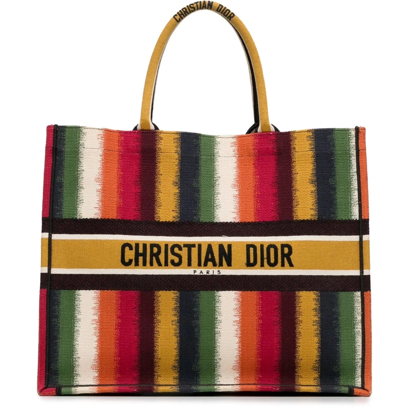 Christian Dior Shopper Large Striped Book Tote gelb