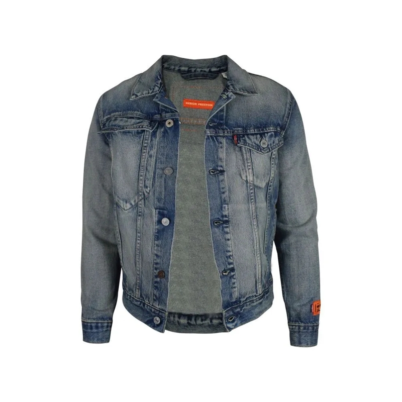 Heron Preston Jeansjacke Washed Denim Jacket With Logos Grey