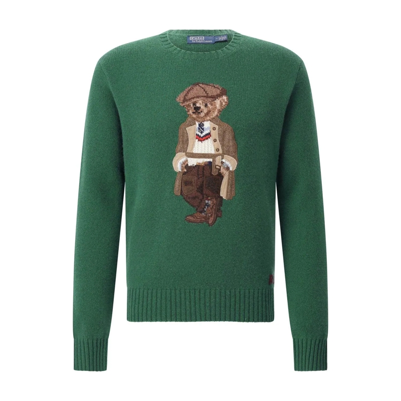 Polo Ralph Lauren Pullover Crew Neck Knit Sweater With Ribbed Textures Green