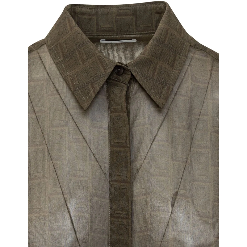 Salvatore Ferragamo Chemisier Camicia con Stampa Monogram taupe(Image 4)