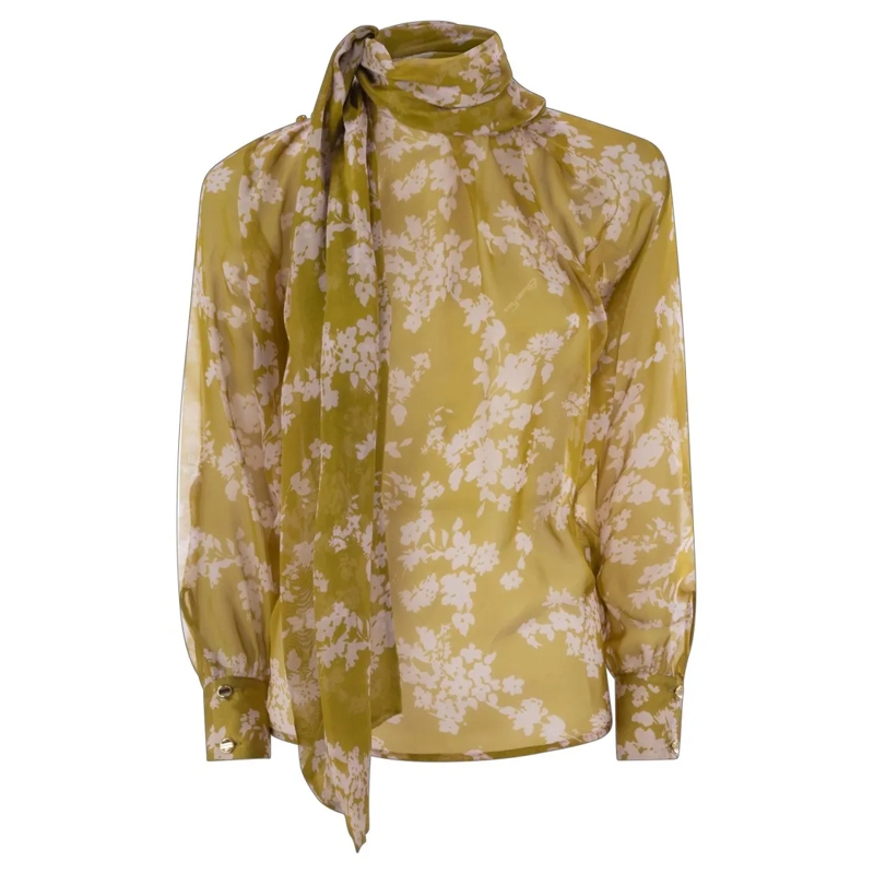 Elisabetta Franchi Blouse Printed Silk Voile Blouse Green