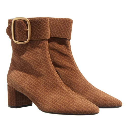 Saint Laurent Woven Pattern Print Boots Brown Ankle Boot