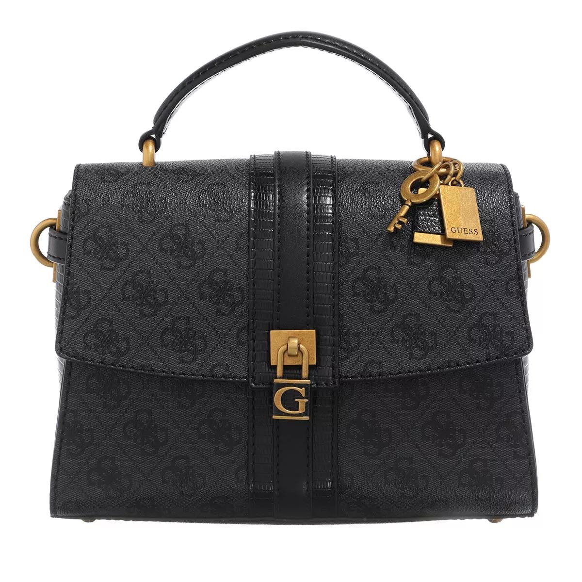 Guess Ginevra Logo Top Handle Flap Coal Logo Satchel