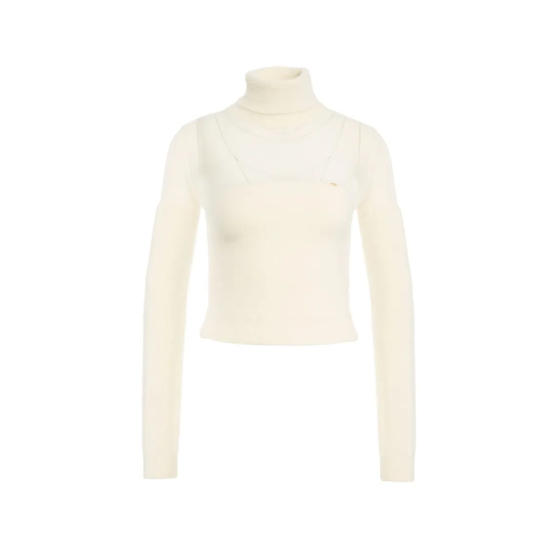 Elisabetta Franchi Trui met col Layered Turtleneck Sweater Neutrals