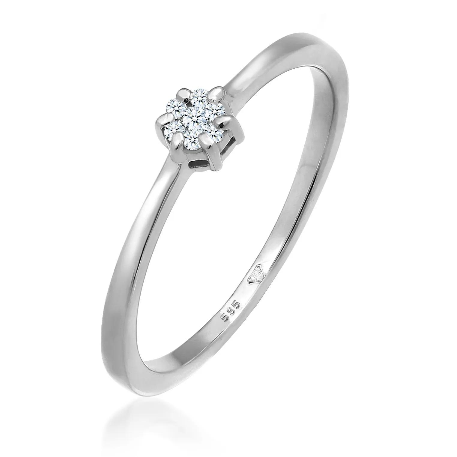 Elli Ringe - Ring Verlobungsring Diamanten (0.045 ct.) 585 Weiß - Gr. 52 MM - in Silber - für Damen