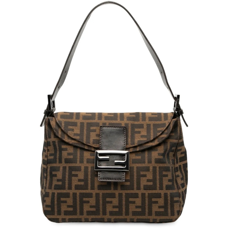 Fendi Sac à bandoulière Zucca Canvas Double Flap Mamma braun