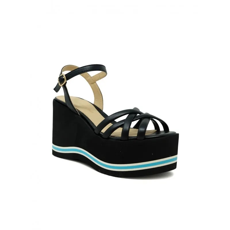 Paloma Barceló Sandales Black Leather Lioba Wedge Sandals Black