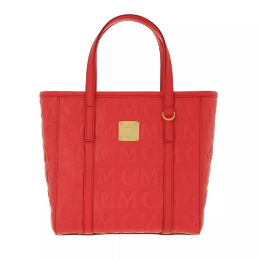 MCM Toni Monogramme Leather Shopper Mini Poppy Red Fourre-tout