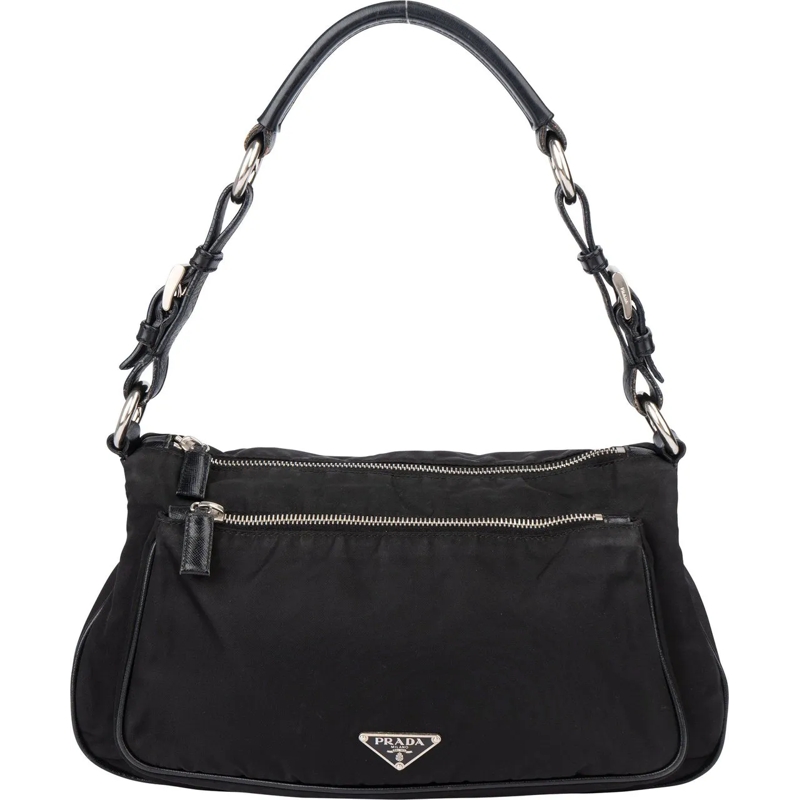 Prada Schultertasche Prada Black Nylon Triangle Shoulder Bag schwarz