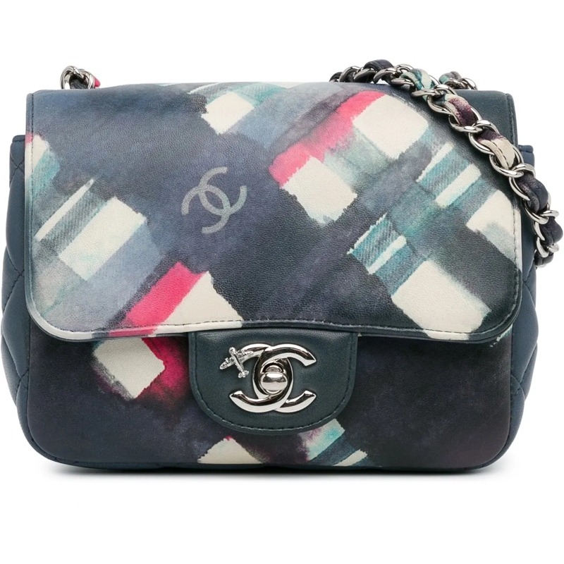 Chanel Schultertasche Mini Square Classic Airlines Printed Lambskin Sing blau