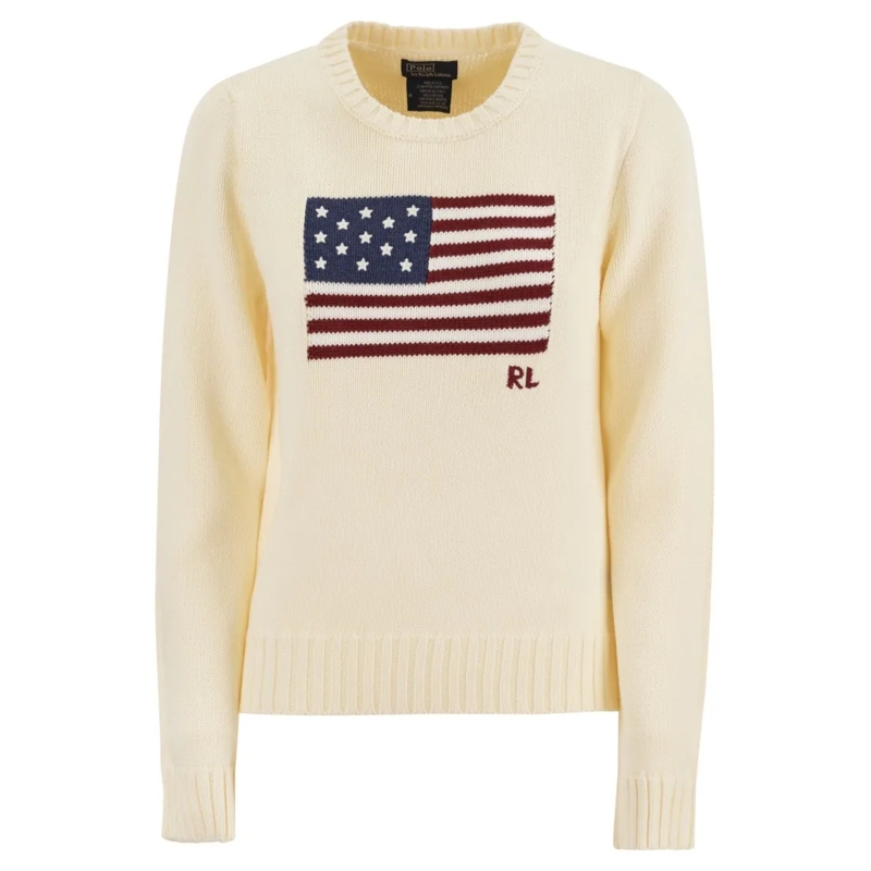 Polo Ralph Lauren Pullover Cotton Jersey With Flag Neutrals