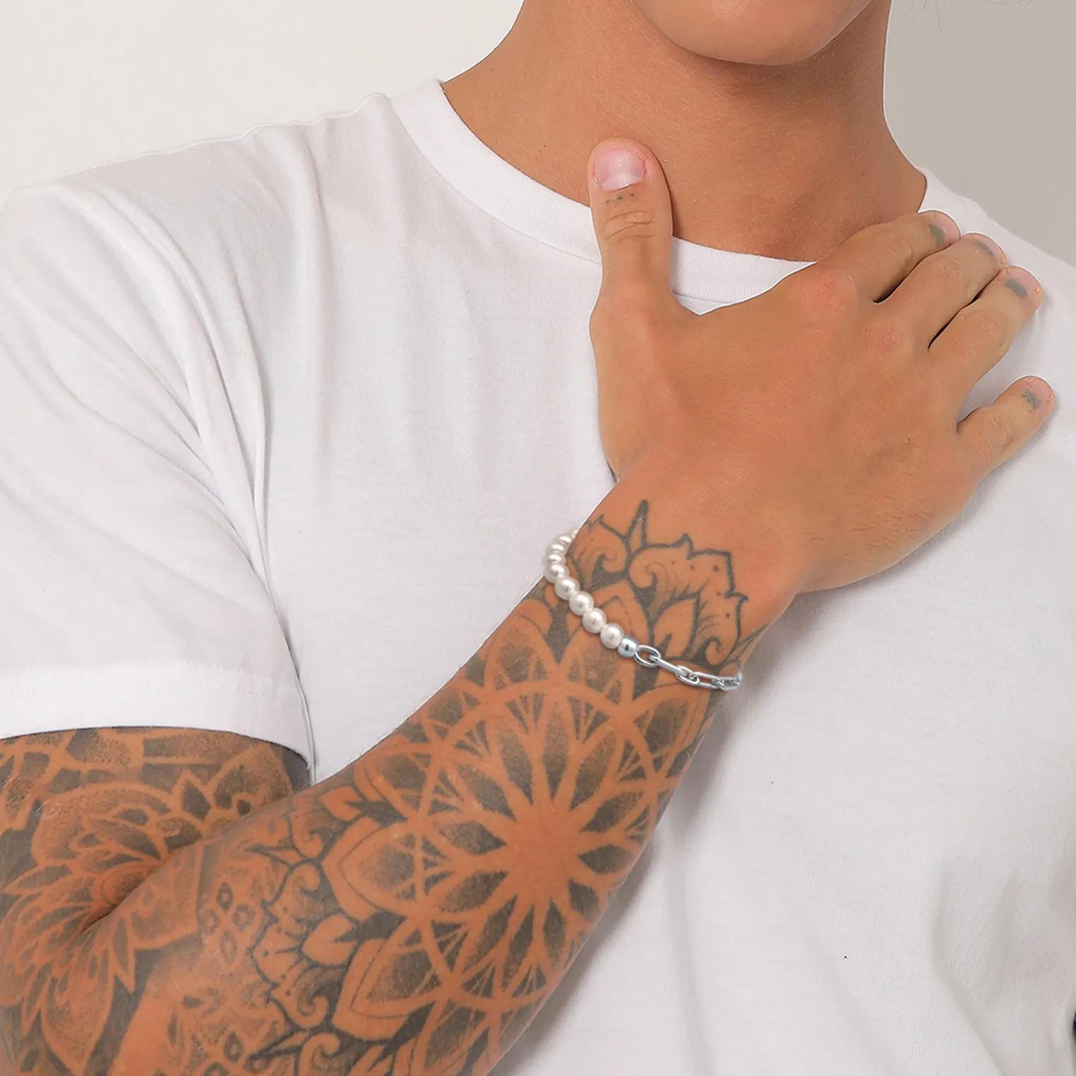 Thumbnail - Kuzzoi Armbänder - Armband Muschelkernperlen Gliederkette 925 Sterlin - Gr. 19 CM - in Silber - für Damen