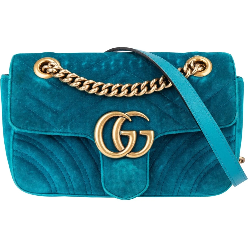 Gucci Schultertasche Gucci Blue Velvet Marmont GG Crossbody Bag blau