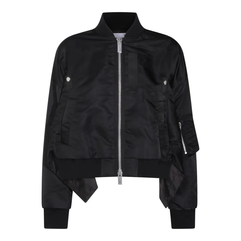 Sacai Übergangsjacke Structured Black Jacket With High Collar And Front Black