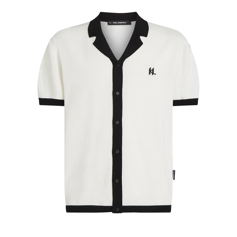 Karl Lagerfeld T-Shirt Gestricktes Polo Shirt mit Monogram weiss