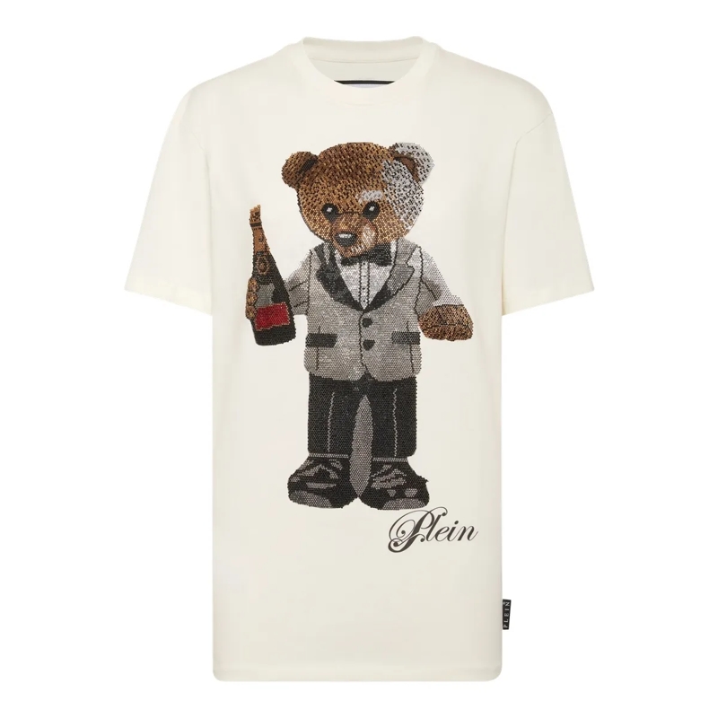 Philipp Plein T-Shirt T-Shirt Man Fit Teddy Mit Schmucksteinen weiss