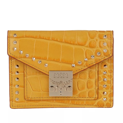 MCM Croco Mini Wallet Golden Mango Tri-Fold Portemonnaie