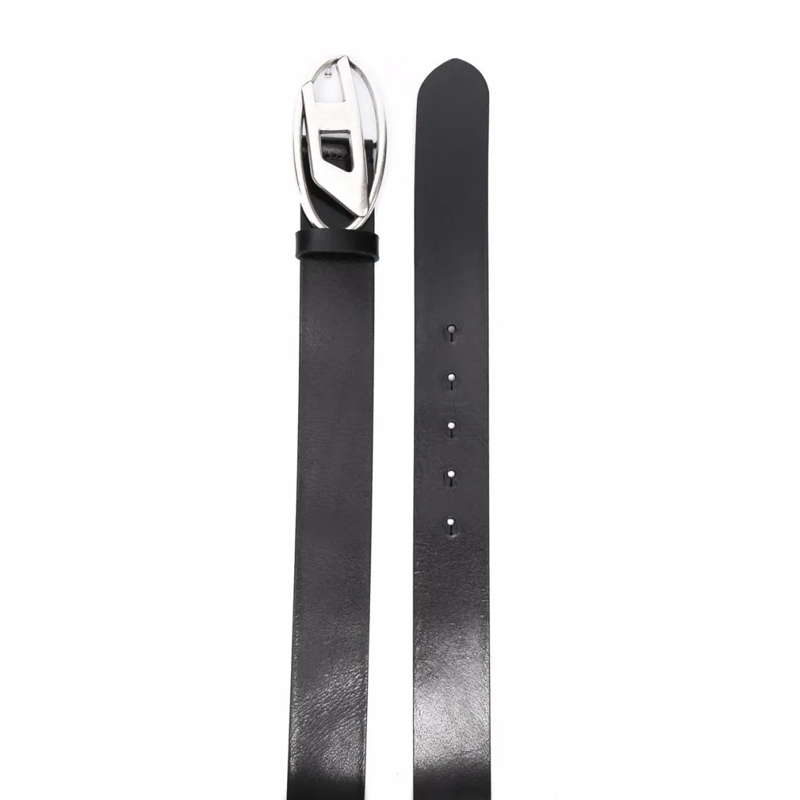 Diesel Ceinture Black Leather Belt With Oval Silver-Tone Buckle Black