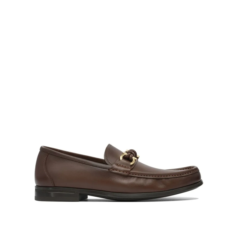 Salvatore Ferragamo Mocassin Brown Leather Loafers With Decorative Buckle Brown